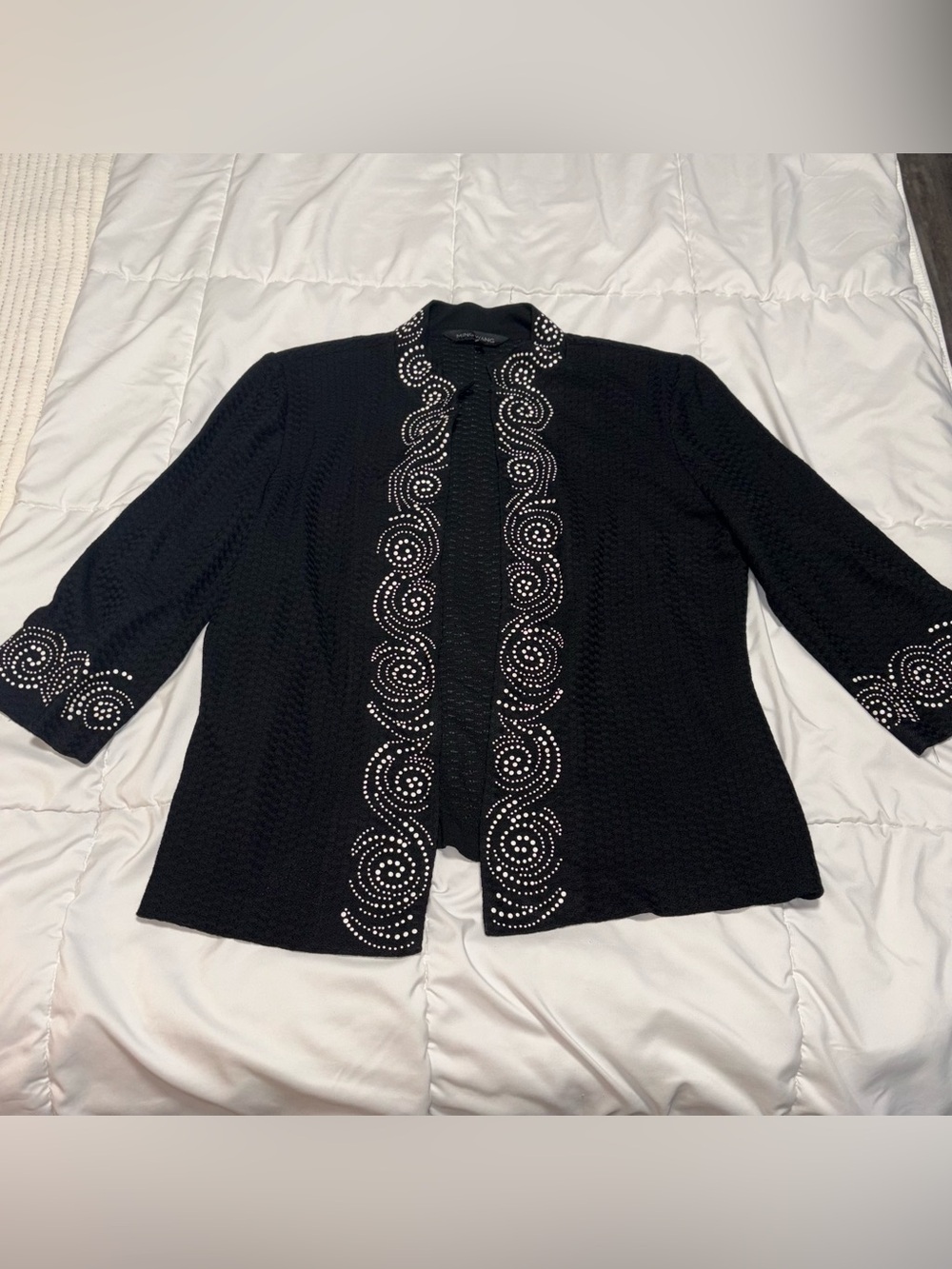 Ming Wang Black Open Front Knit Jacket Cardigan White Trim Women’s XL